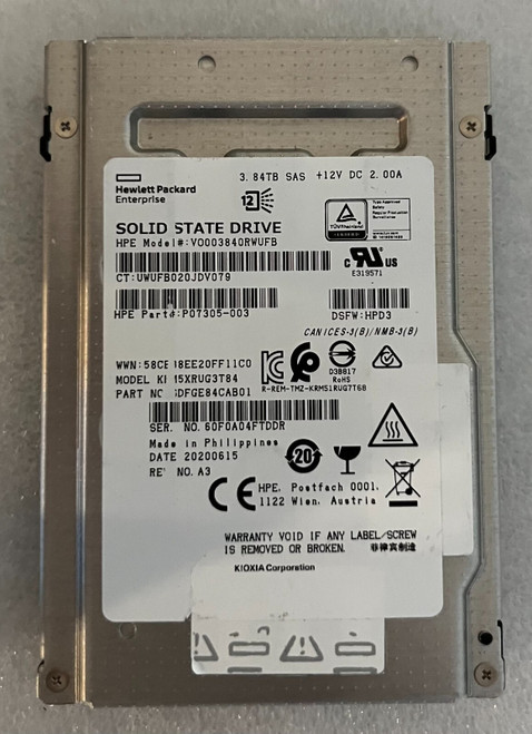 P07305-003  HPE 3.84TB SAS 12G RI SFF SC VSAS MV SSD VO003840RWUFB
