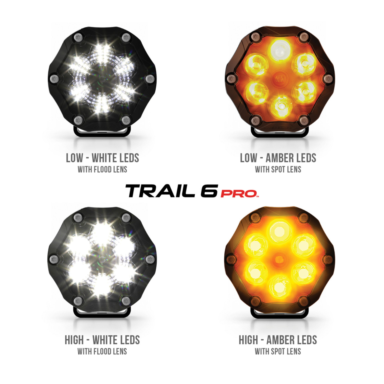 J.W. Speaker 12V LED Off Road Light with Wide Flood Beam Pattern and BlueTooth® - Model Trail 6 Pro