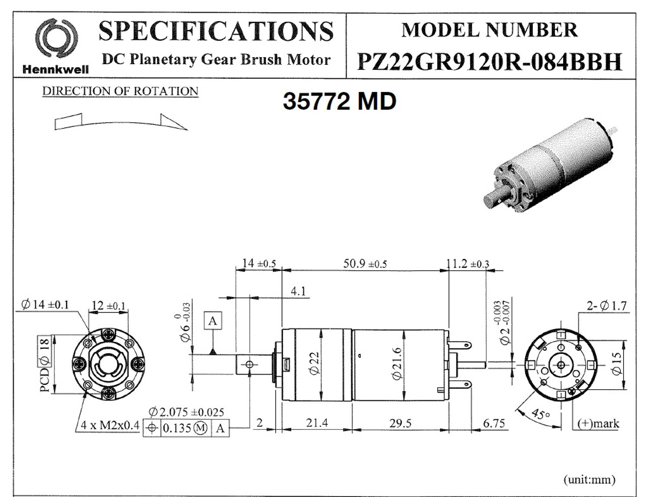 Gebürsteter 24V DC Getriebemotor 22Kg.cm/8RPM w/ 422:1 Schneckengetriebe -  WGA-4058247000-G422