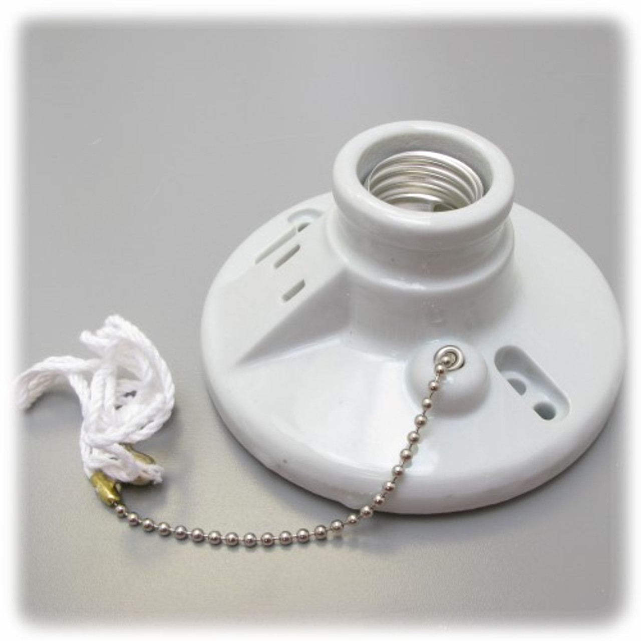 Lamp Holder, Porcelain with Pull Chain and Outlet