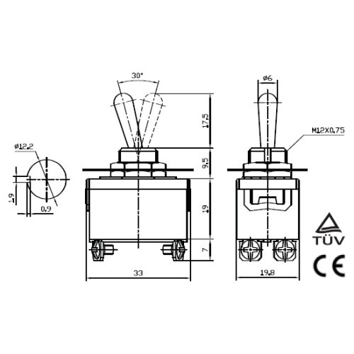 Toggle Switch DPST On-Off 15 Amp