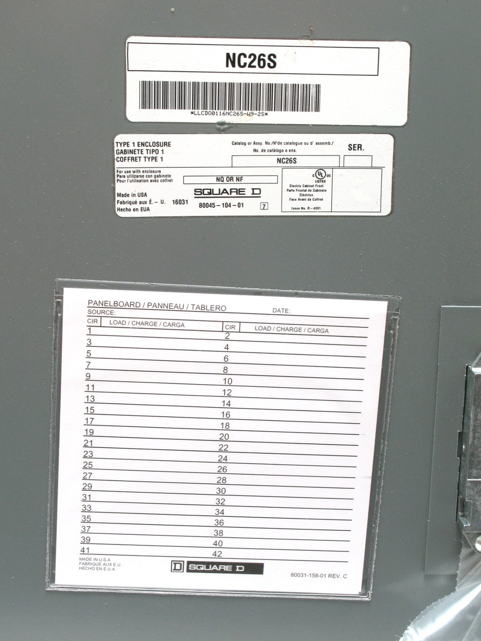 Square D NC26S Panelboard Enclosure Surface Lockable Grey Cover Type 1 ...