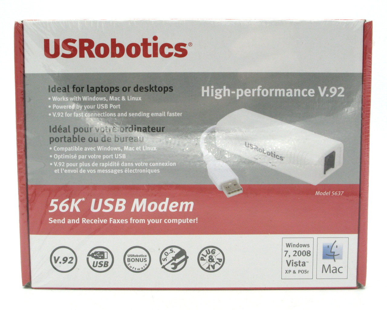 U.S. Robotics 56K USB Controller Dial-Up External Fax Modem w/Voice - Thumbnail 2