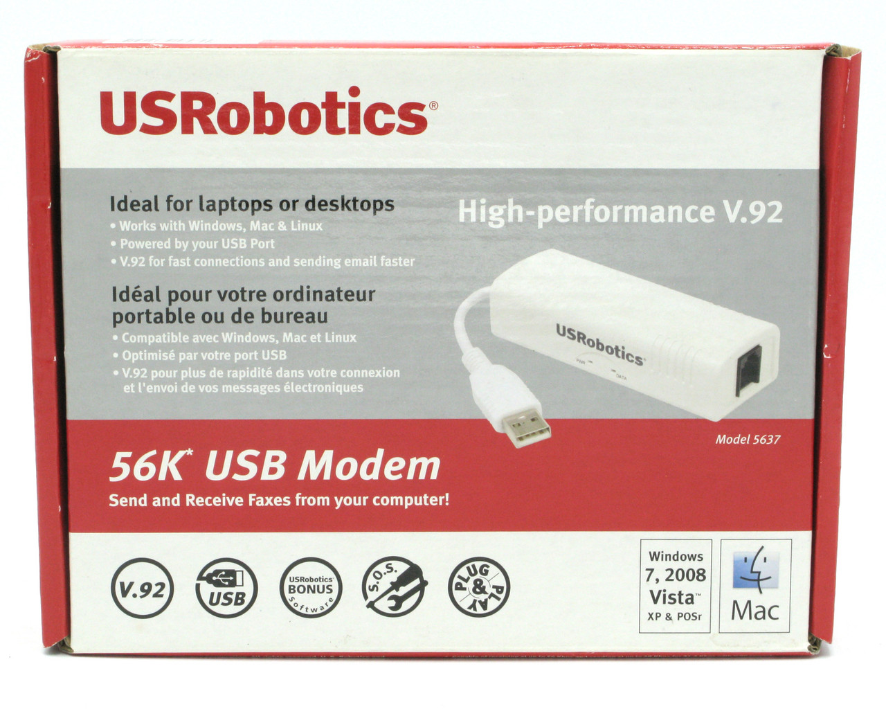 U.S. Robotics USR5637 56K USB Dial-Up External Fax Modem w/Voice