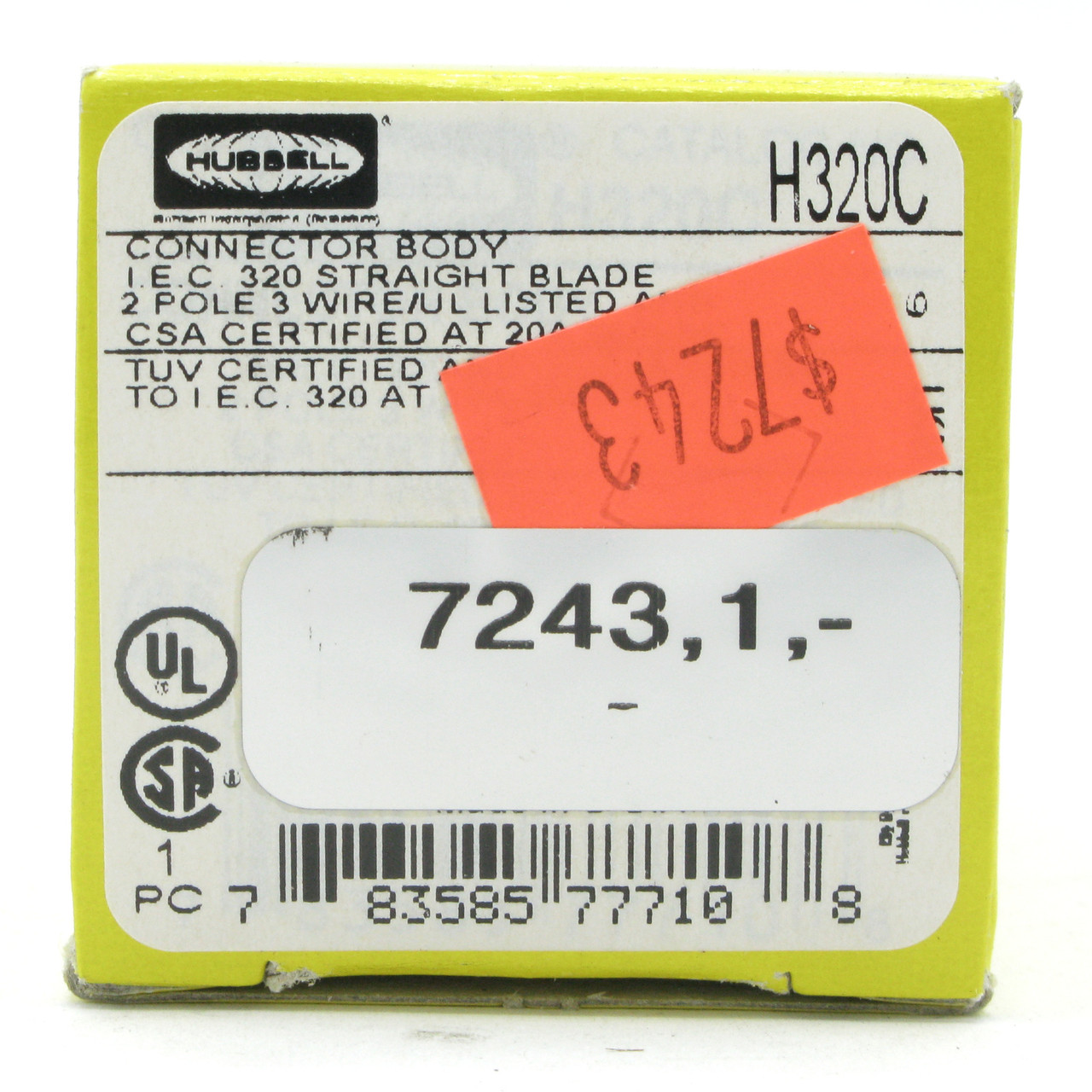 Hubbell H320C 250VAC, 16 Amp IEC C20 Female Socket Connector, Black