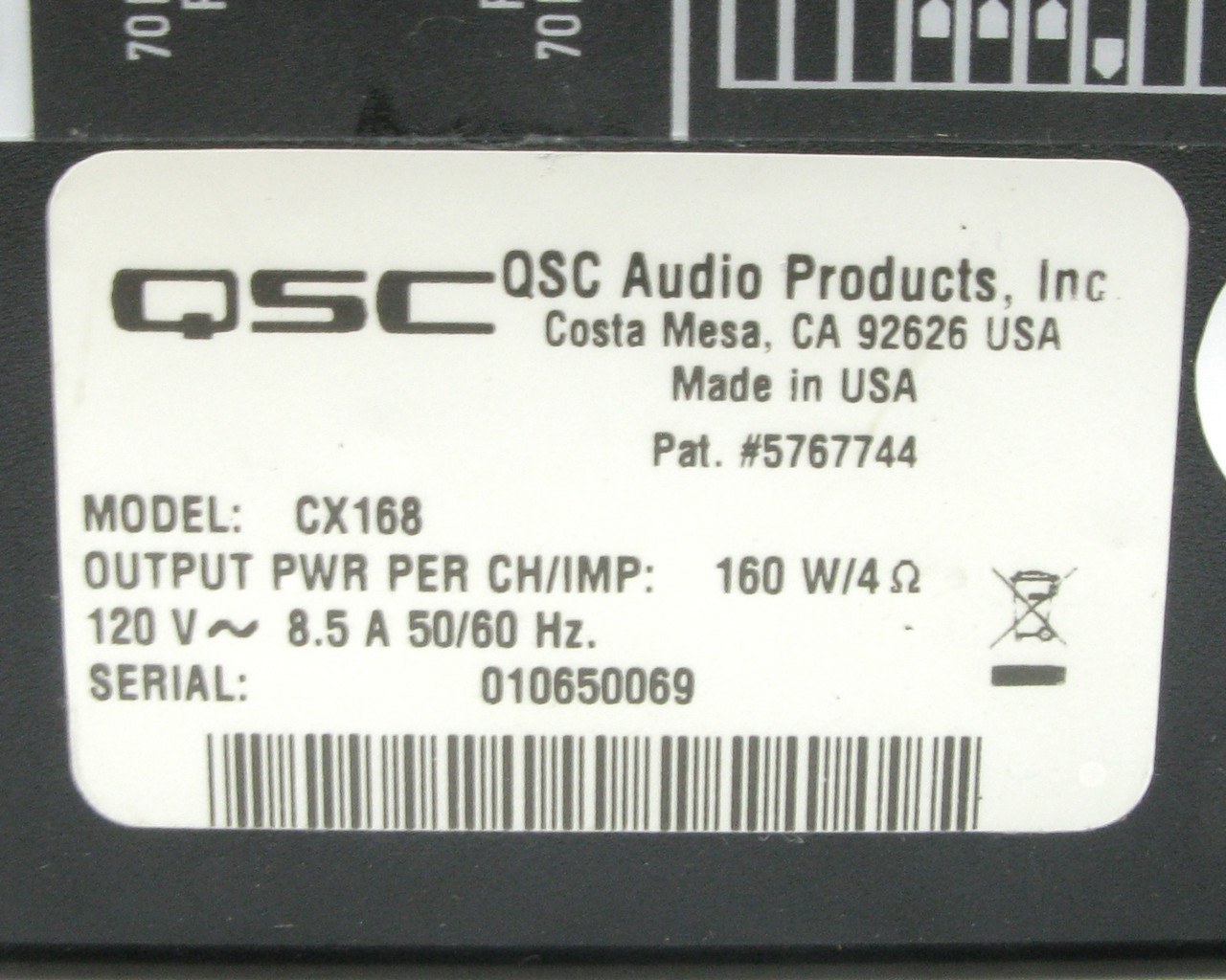 QSC CX168 パワーアンプ 130ワット 8チャンネル 4オーム 3ピン QSC CX168 8-Channel Power Amplifier, 130W at 4 Ohm | Full