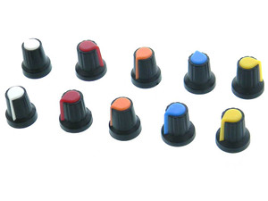 Pack of 10, Plastic Knobs, 6mm Splined Shaft, 2 each 5 Colors