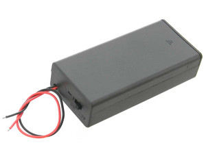 Grey Series Battery Box with switch for two 18650 Lithium Batteries and red black wires.