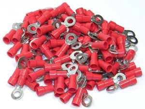 Ring Terminal, Red for 18-22AWG, #8 Stud, 100Pcs. Ring Terminal, Red for 18-22AWG, #8 Stud, 100Pcs.