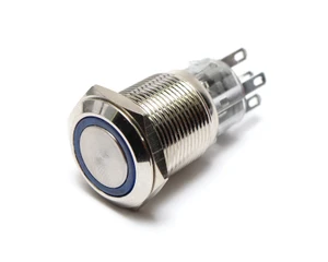 SPDT Lighted Pushbutton Switch, Alternate Action, 12V Blue LED