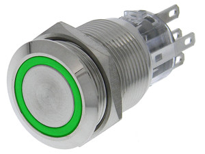 SPDT Lighted Pushbutton Switch, Alternate Action, 12V Green LED SPDT Lighted Pushbutton Switch, Alternate Action, 12V Green LED