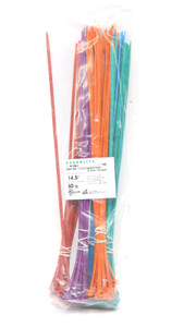 Cable Zip Tie Wraps, Medium Duty (50lb), Assorted Colors, Length 14.5", 100pc