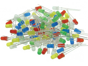 LED Assortment, 5mm, 20each Red, Green, Yellow, Blue & White