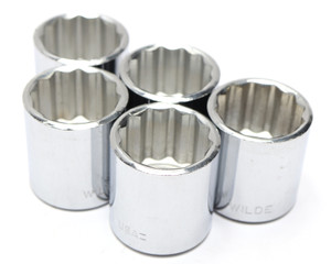Wilde Tools 13116 13/16" x 3/8" Drive 12-Point Shallow Socket, 5 Pack