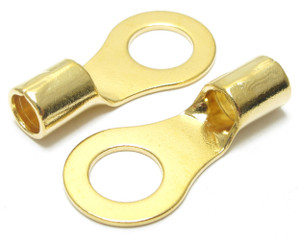 Gold Plated Ring Terminal, 8 AWG, 5/16 Inch Ring, 25 Piece Gold Plated Ring Terminal, 8 AWG, 5/16 Inch Ring, 25 Piece