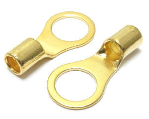 Gold Plated Ring Terminal, 8 AWG, 3/8 Inch Ring, 25 Piece Gold Plated Ring Terminal, 8 AWG, 3/8 Inch Ring, 25 Piece