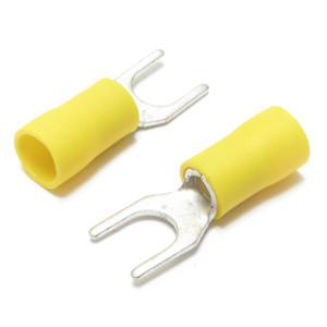 12 - 10 AWG Insulated 1/4 Inch Fork Terminals - 25 Pieces 12 - 10 AWG Insulated 1/4 Inch Fork Terminals - 25 Pieces