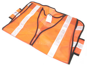 Safety Vest Orange Mesh with Reflective Strips, High Visibility