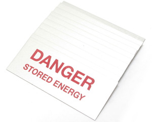 Danger Stored Energy Adhesive Aluminum Label, 3" x 1.25" x 0.025", 10pcs