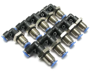 Push to Connect Tube Fitting, M14 Bulkhead Union Elbow, 6mm (1/4 in.) Tube OD, 10pcs