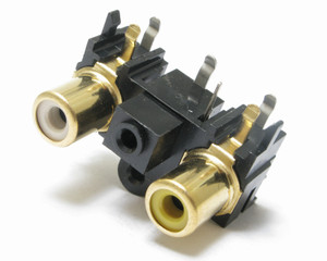 RCA Female Connector Pair, Right Angle PC Mount, Black, 25pc RCA Female Connector Pair, Right Angle PC Mount, Black, 25pc