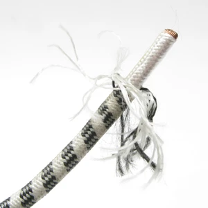 10AWG Cloth-covered Wire, White w/Black Stripe, 25ft