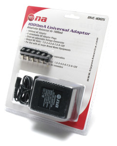 DC Adapter, Universal, 1000mA, With Selectable Output Voltage 1.5-12 VDC