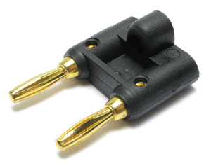 Double Banana Plug, Gold-Plated, Solderless, Black Double Banana Plug, Gold-Plated, Solderless, Black