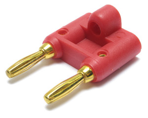 Double Banana Plug, Gold-Plated, Solderless, Red Double Banana Plug, Gold-Plated, Solderless, Red