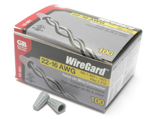 Gardner Bender 10-001 WireGard Twist-on Wire Connector, Grey 22-16AWG, 100pk Gardner Bender 10-001 WireGard Twist-on Wire Connector, Grey 22-16AWG, 100pk