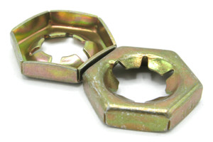 3/8-16 Stamped Steel Lock Nut, 11/16" Hex, 6-notch, 50pc 3/8-16 Stamped Steel Lock Nut, 11/16" Hex, 6-notch, 50pc
