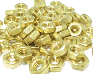 1/4-20 Brass Hex Nut, Plain, 50pc 1/4-20 Brass Hex Nut, Plain, 50pc
