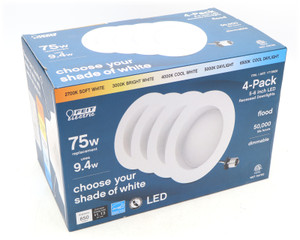 Feit Electric 5/6in 75W Selectable White LED Recessed Downlight R'fit Kit, 4pcs Feit Electric 5/6in 75W Selectable White LED Recessed Downlight R'fit Kit, 4pcs