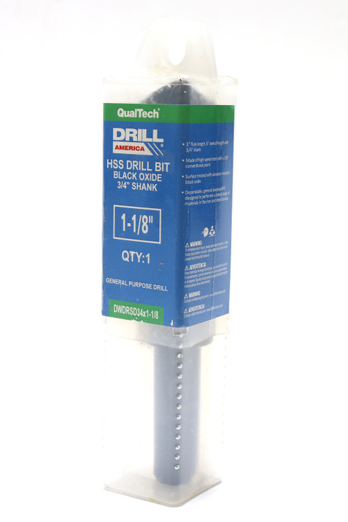 Drill America DWDRSD34X1-1/8 1-1/8" HSS Reduced Shank Drill Bit, 3/4" Shank