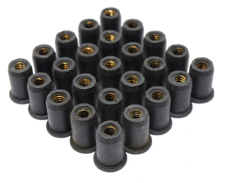 1/4-20 Neoprene Coated Brass Well Nut, 1/4" x 13/16", 25pcs 1/4-20 Neoprene Coated Brass Well Nut, 1/4" x 13/16", 25pcs