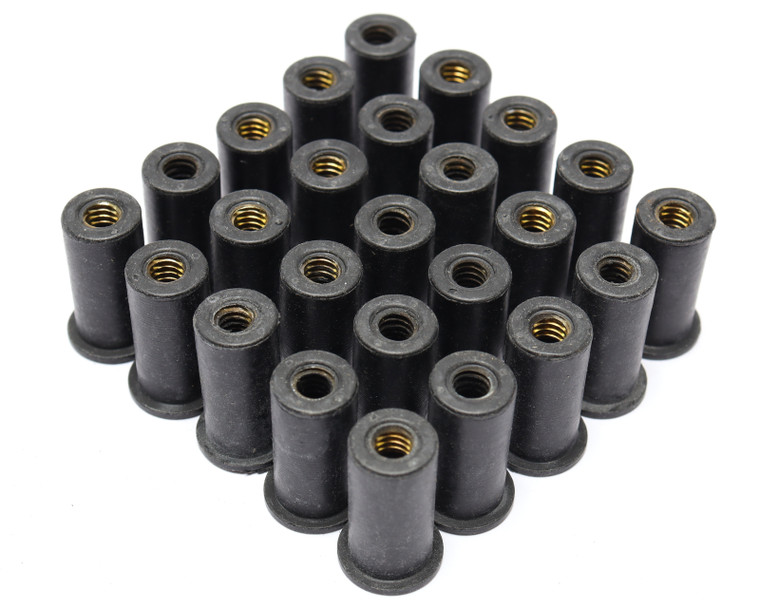 1/4-20 Neoprene Coated Brass Well Nut, 1/4" x 1.051", 25pcs
