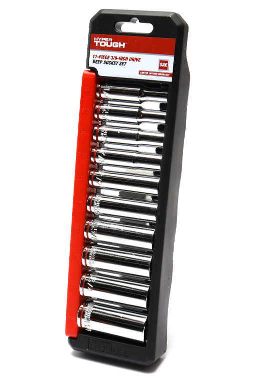 Hyper Tough 3/8-Inch Drive, Deep Well SAE Socket Set, 11-Piece, 1/4"-13/16"
