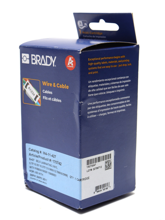 Brady M4-11-427 Self-Laminating Wire/Component Label, 12.7 mm W, Black