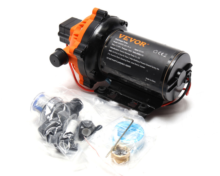 VEVOR 12V Water Pressure Diaphragm Self-Priming Pump, 70PSI, 5.5GPM
