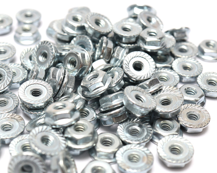 6-32 Zinc Plated Steel Hex Nuts w/ Flange, 100pcs