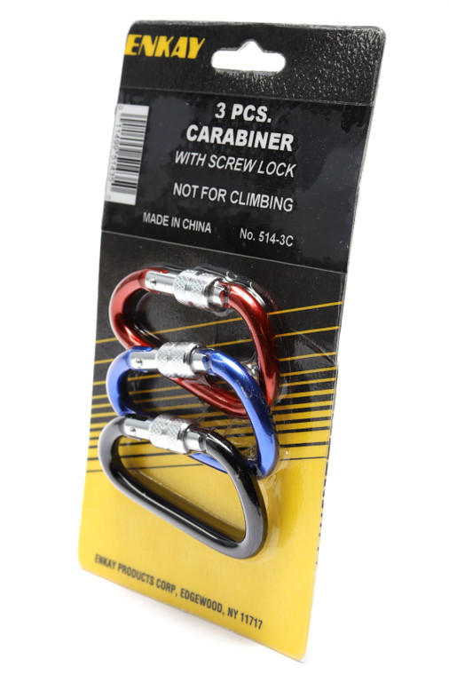 Carabiner Clip With Screw Lock, 2.5-Inch, 3 Pack