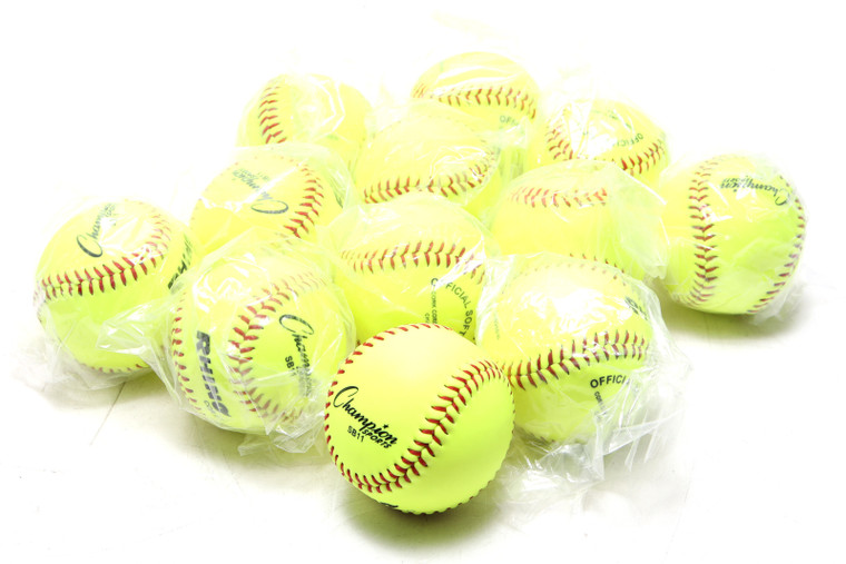 Champion Sports SB11 Synthetic Leather Cork Core Softball, 11", 12pcs