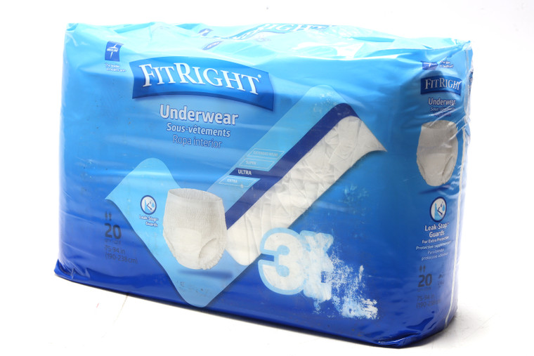 Medline FitRight Bariatric Disposable Underwear, 3XL, 20pcs