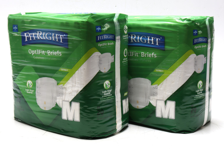 Medline FitRight Plus OptiFit Incontinence Briefs, 2 x 20 Piece, (80 count), Medium