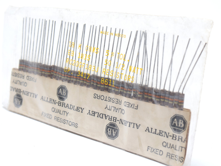 Allen Bradley RC20GF183J 18k Ohm 1/2 Watt 5% Carbon Resistor, 50pc