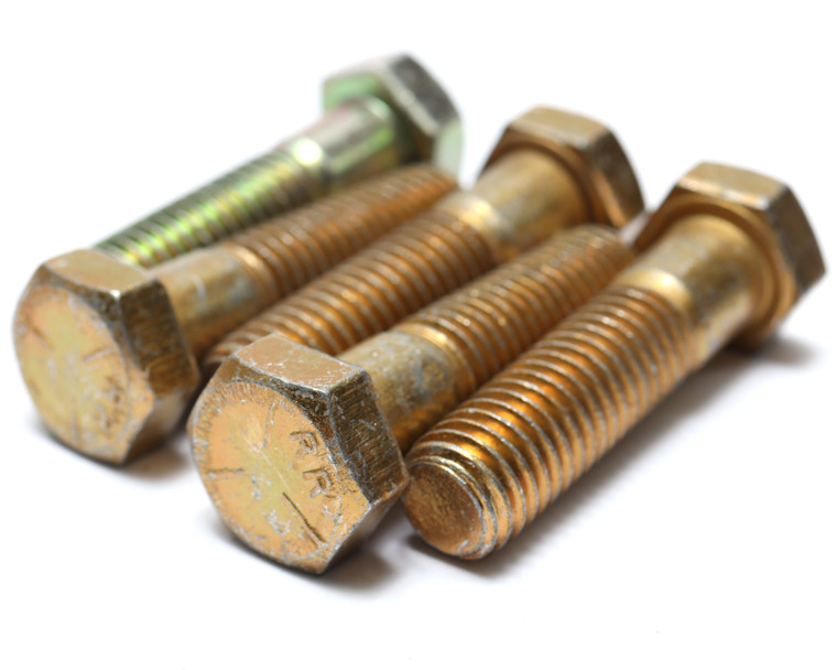 1/2"-13 x 2" Brass Plated Steel Hex Bolts, 5pcs