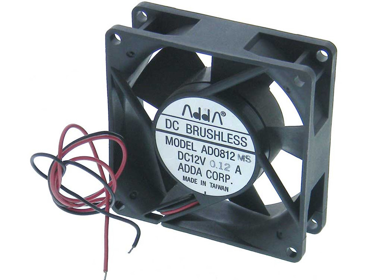 12VDC, 80mm (3-1/8") Sq. x 25mm (1"). ADDA Box Fan, USED