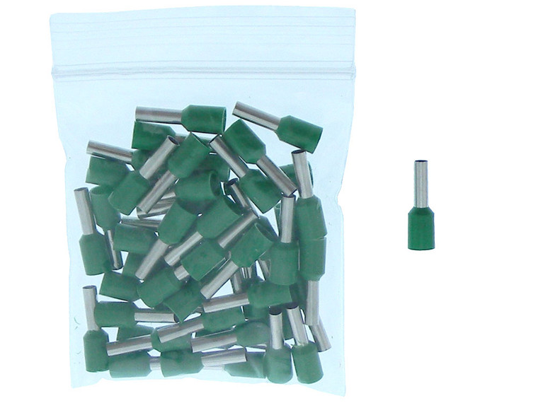 Pack of 50 - Insulated Crimp Ferrules - Green - 14AWG Pack of 50 - Insulated Crimp Ferrules - Green - 14AWG