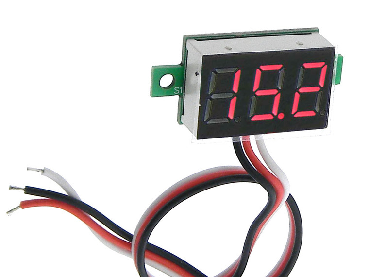 0-100VDC 3 Digit Red LED Mini Panel Meter, 3 Wire