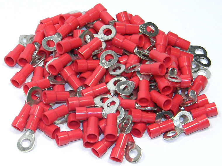 Ring Terminal, Red for 18-22AWG, #8 Stud, 100Pcs.